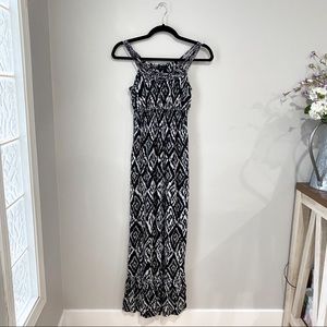 Black & White Print Maxi Dress with Braided Straps